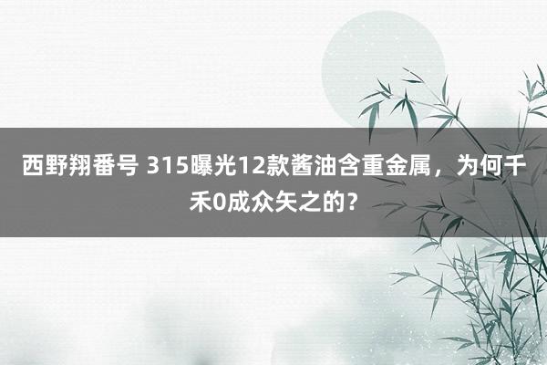 西野翔番号 315曝光12款酱油含重金属,为何千禾0成众矢之的?