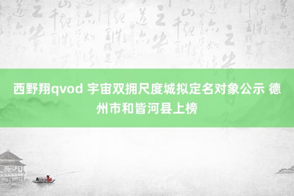 西野翔qvod 宇宙双拥尺度城拟定名对象公示 德州市和皆河县上榜