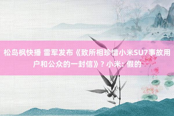 松岛枫快播 雷军发布《致所相珍惜小米SU7事故用户和公众的一封信》? 小米: 假的